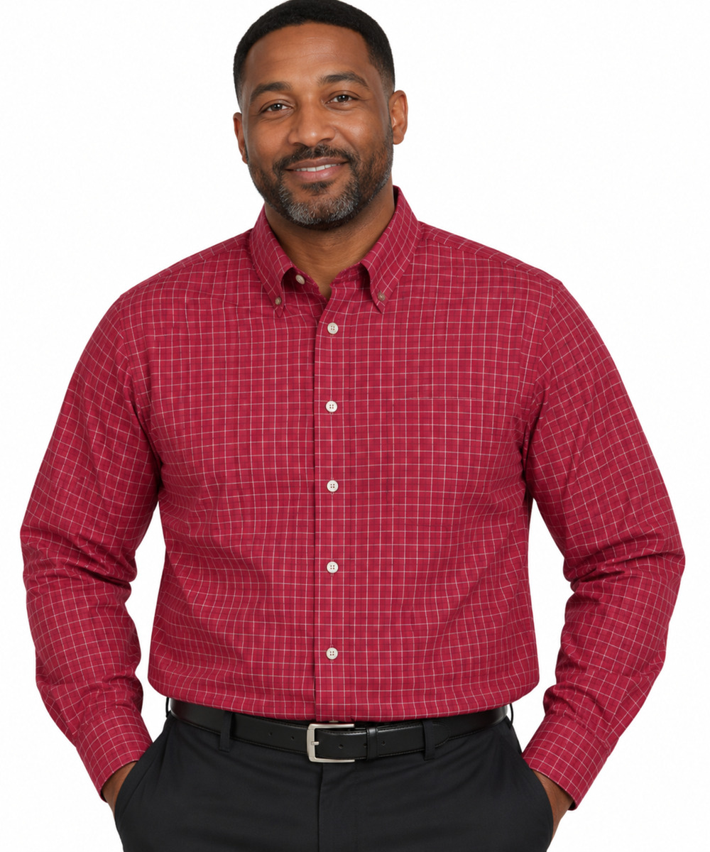 Scott Barber Dress Shirt Mens XL Red Plaid Check Cotton Long Sleeve